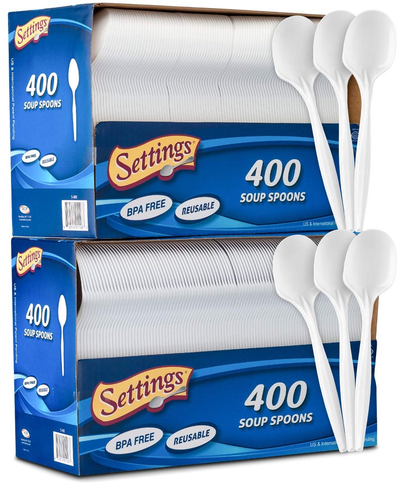 Settings [800 Count] Settings Plastic White Spoons, Practical Disposable Cutlery, Great For Home, Office, School, Party, Picnics, Restaurant, Take-out Fast Food, Outdoor Events, Or Every Day Use, 2 Boxes - Image 1